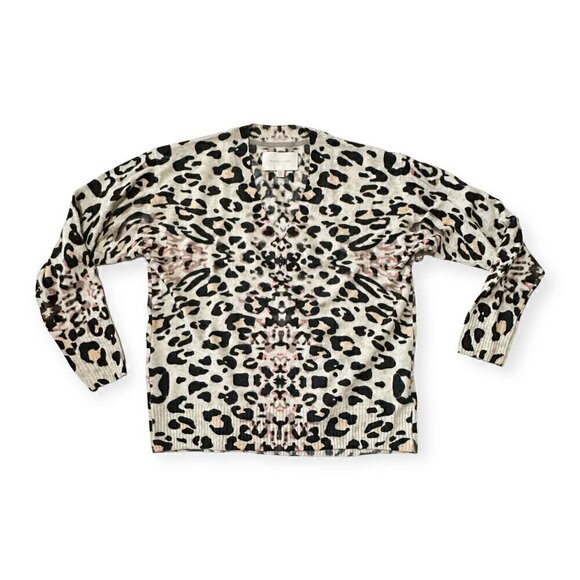 New with tag, Brochu Walker Kelso Leopard Print Cashmere V-neck Sweater, Size X - Picture 6 of 15
